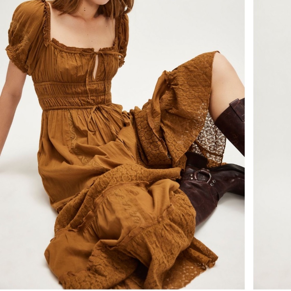 Free People Midi Dress in Warm Brown